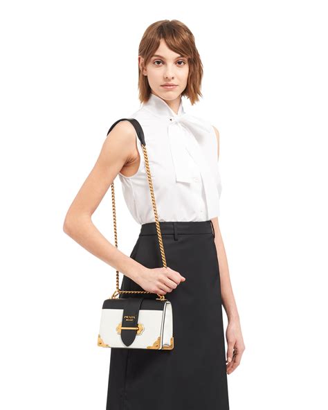 White/black Leather Prada Cahier Bag 